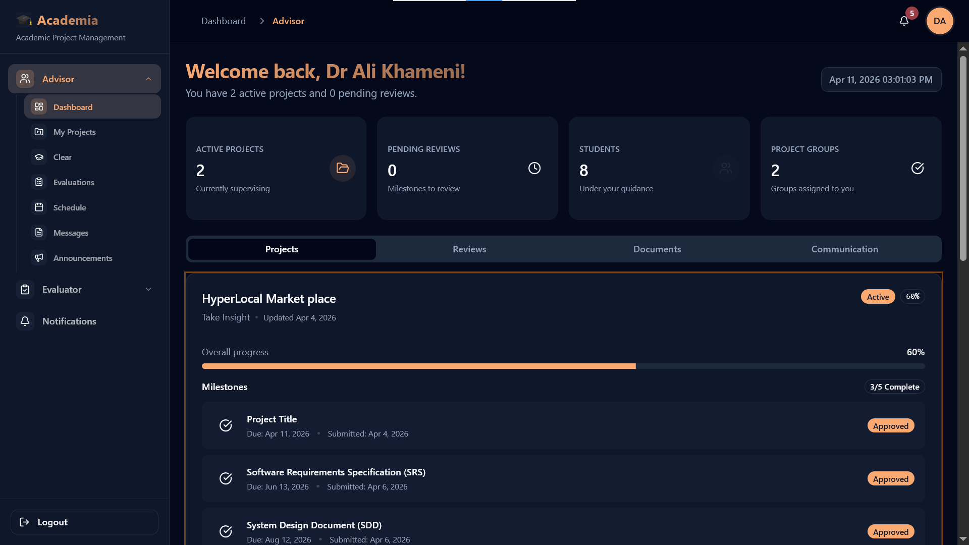 Advisor dashboard overview