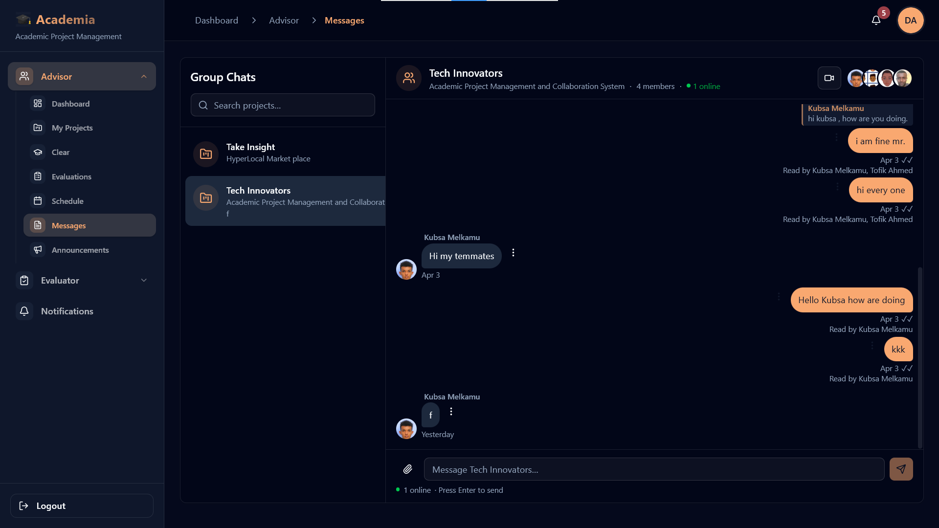 Evaluator dashboard overview